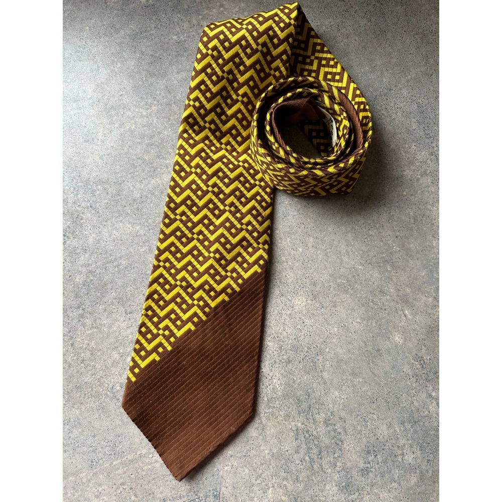 Vintage 70s Necktie Hartzell's Rose & Son Yellow Brwn Retro Prince Frederics Tie